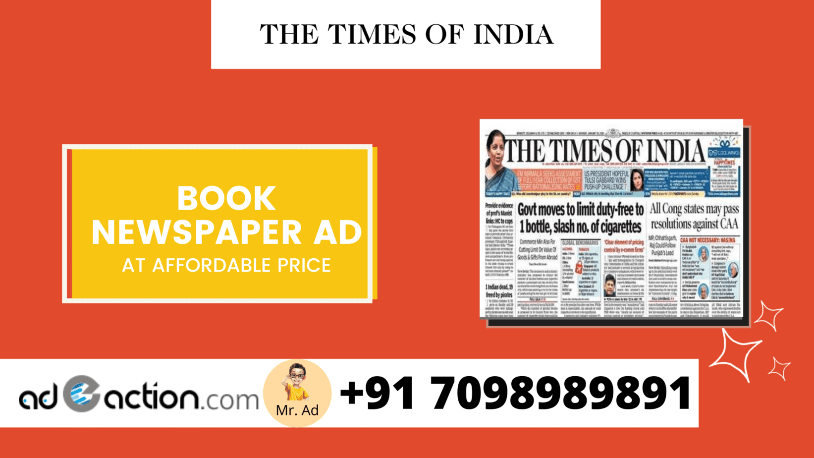book newspaper ad in the times of india nwspaper